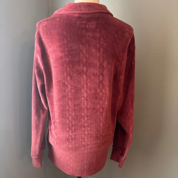 Standard Cloth Velour Maroon Long Sleeve Polo for Men - Picture 2 of 8